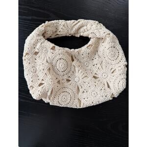 Crochet Floral Pattern Handbag - Cream